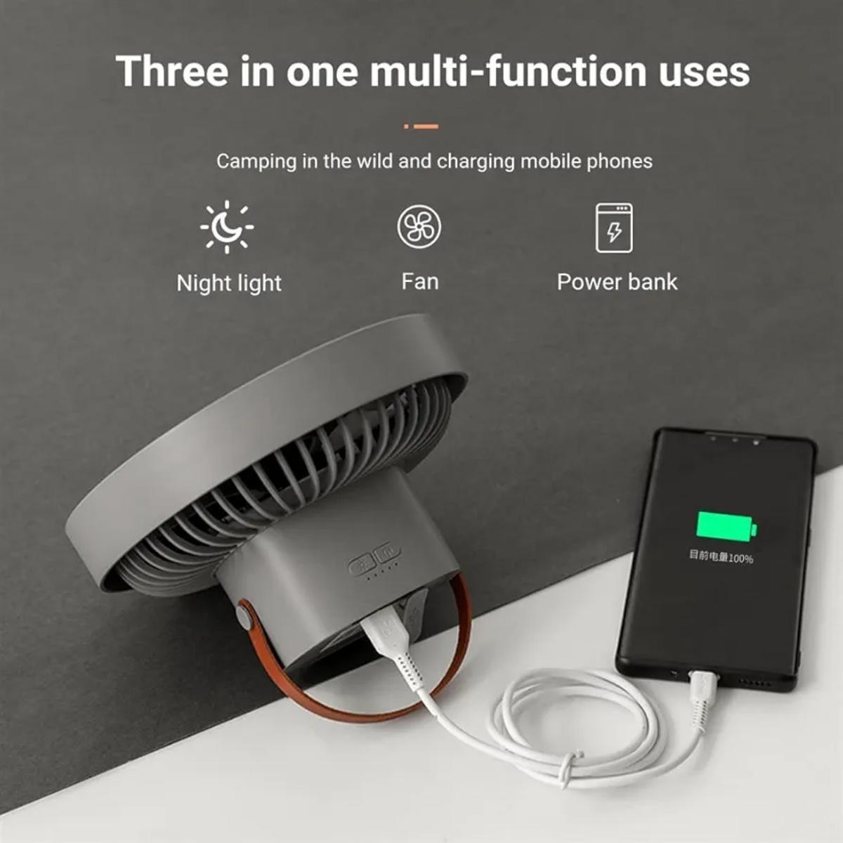 3-in-1 Portable Table Fan with LED Ring Light,