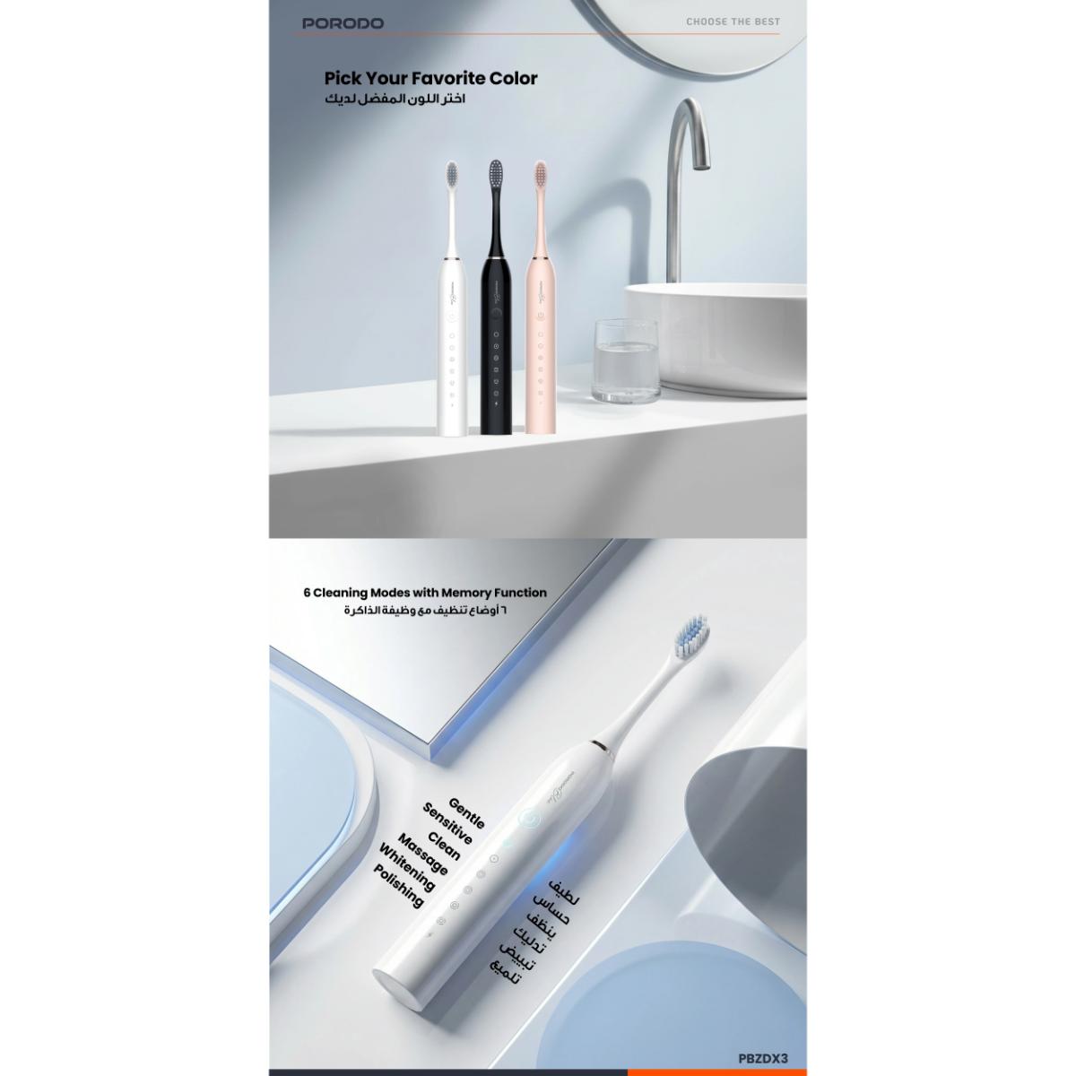 Porodo Blue Electric Toothbrush Memory Function