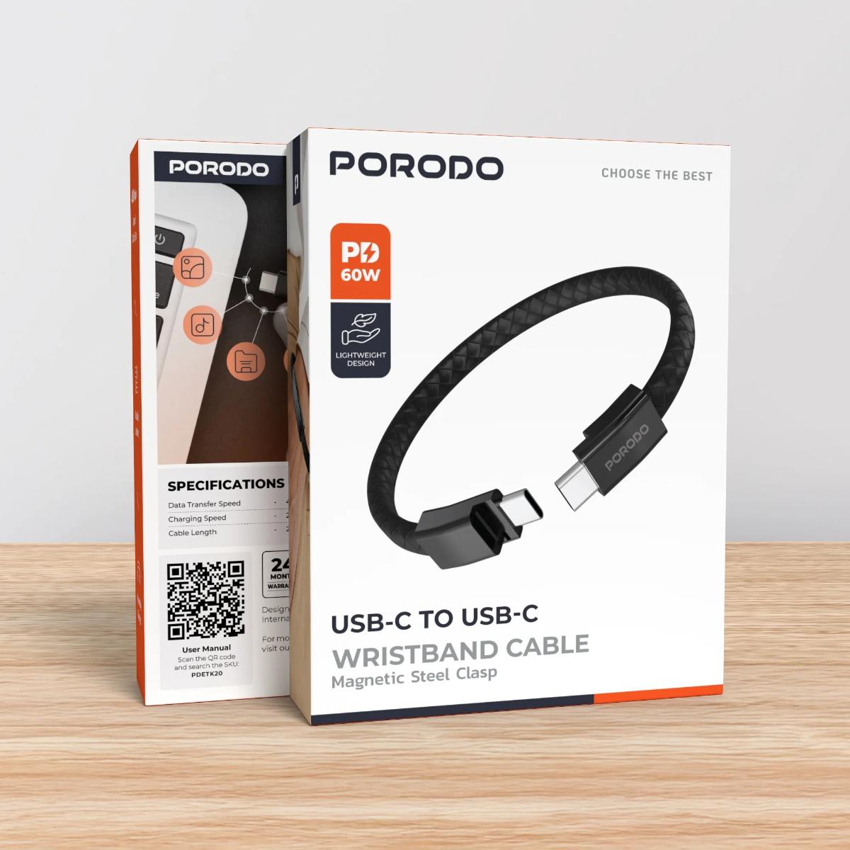 Porodo USB-C To USB-C Wristband Cable