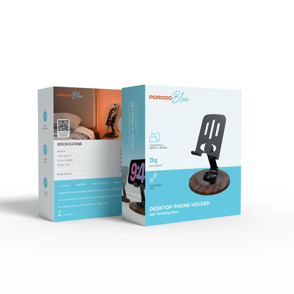 Porodo Blue Desktop Phone Holder 360° Rotating Base