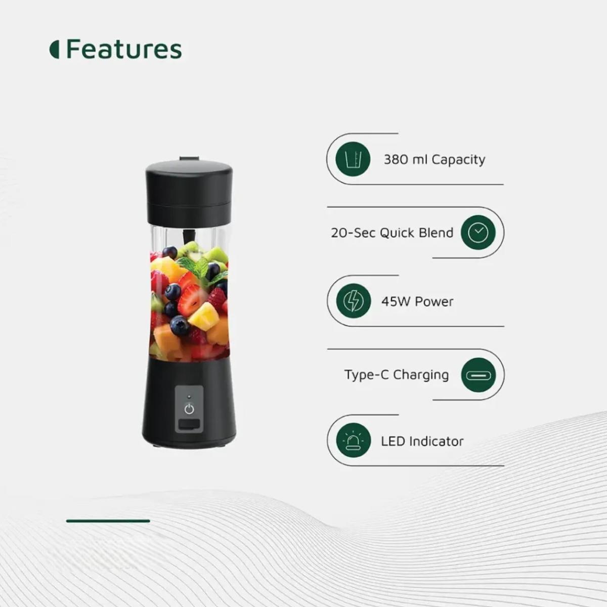 Portable Blender 380ml, 45W Rechargeable Personal Juicer