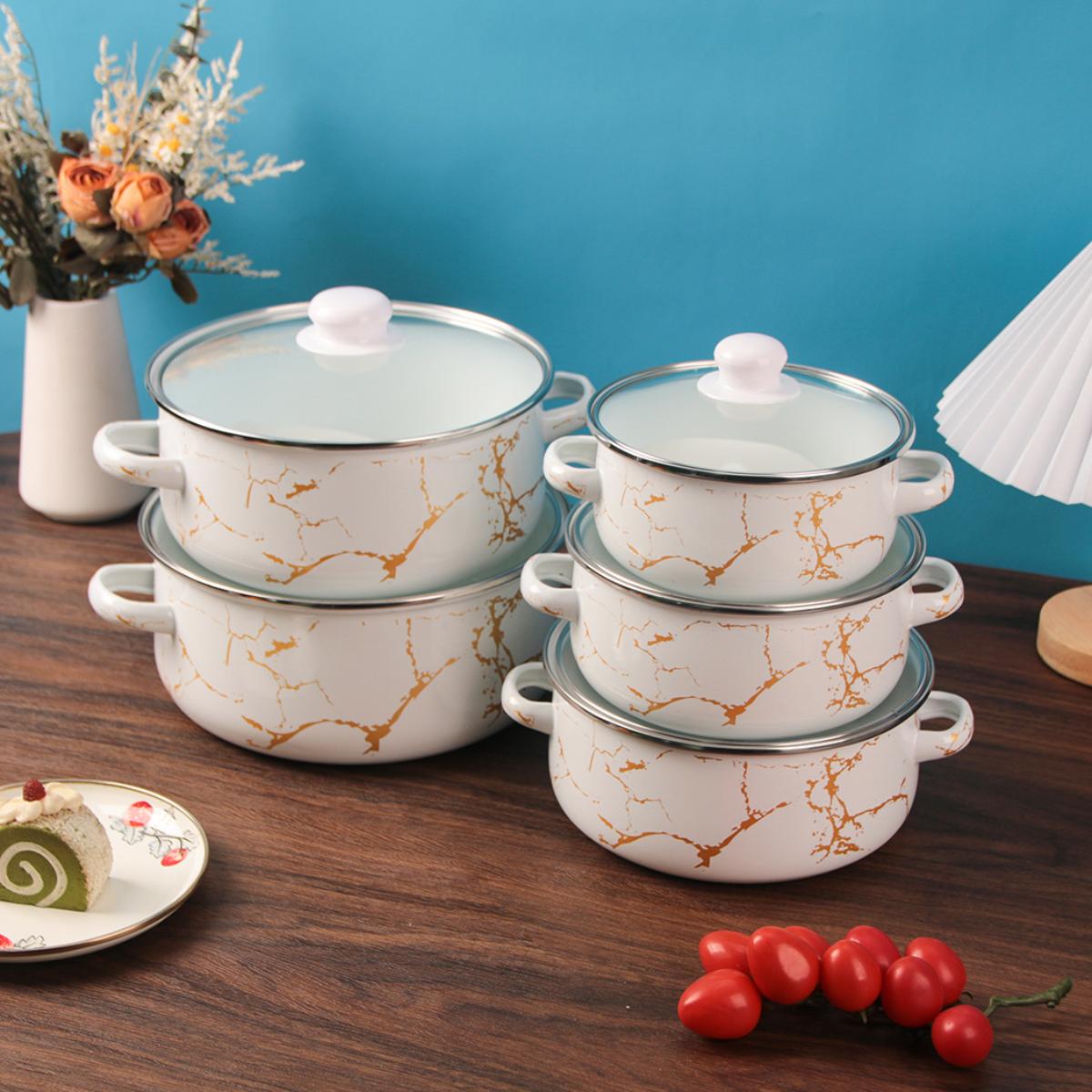 Marble Print Enamel Casserole Set
