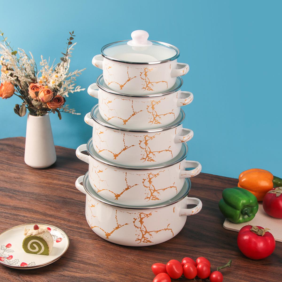 Marble Print Enamel Casserole Set