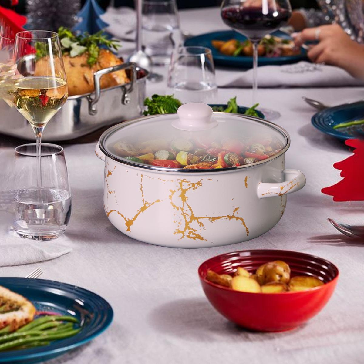 Marble Print Enamel Casserole Set