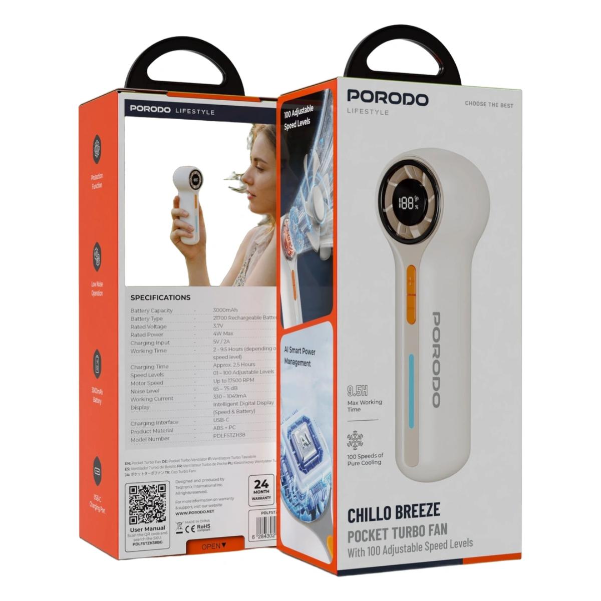 Porodo Chillo Breeze Pocket Turbo Fan 3000mAh