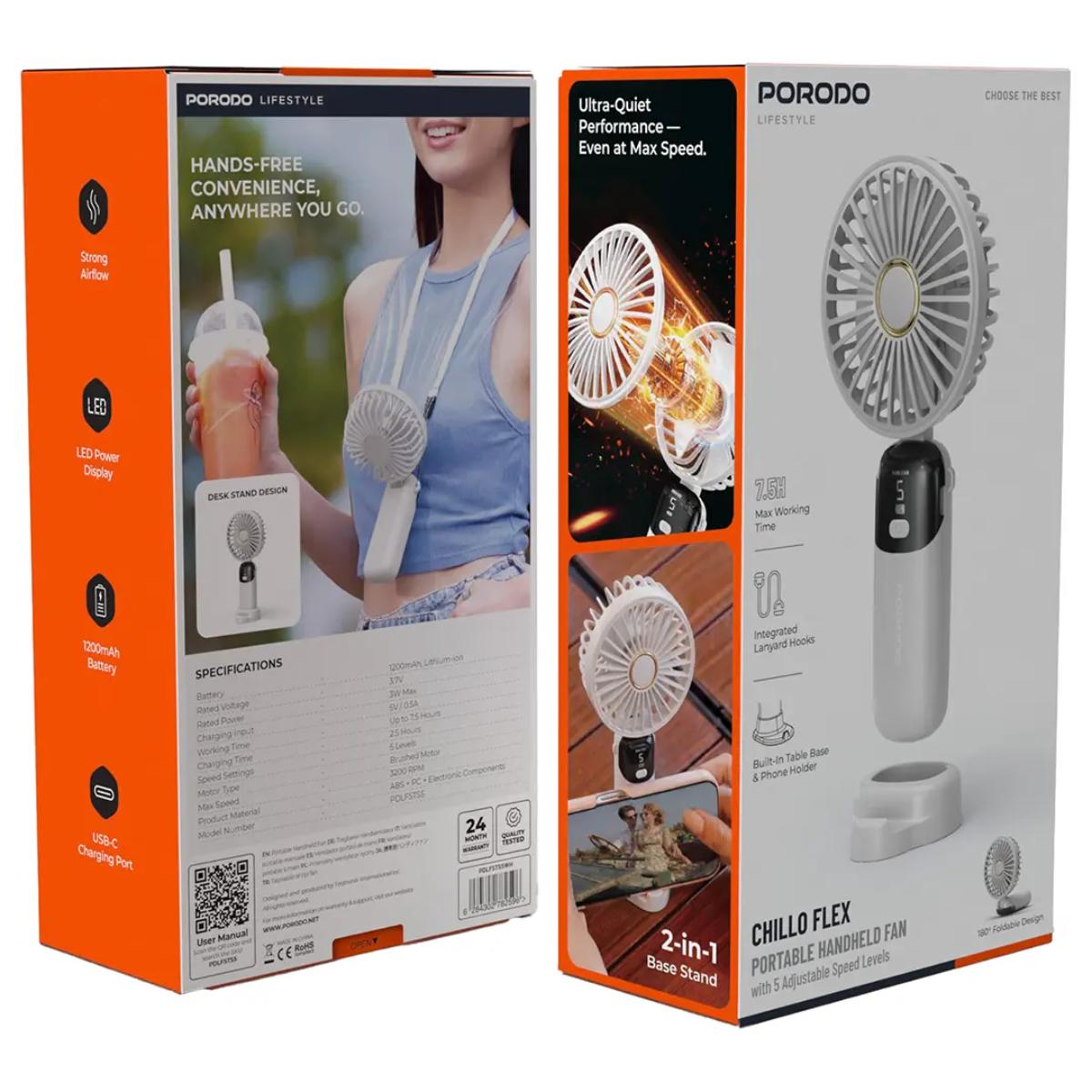 PORODO Chillo Flex Portable Handheld Fan