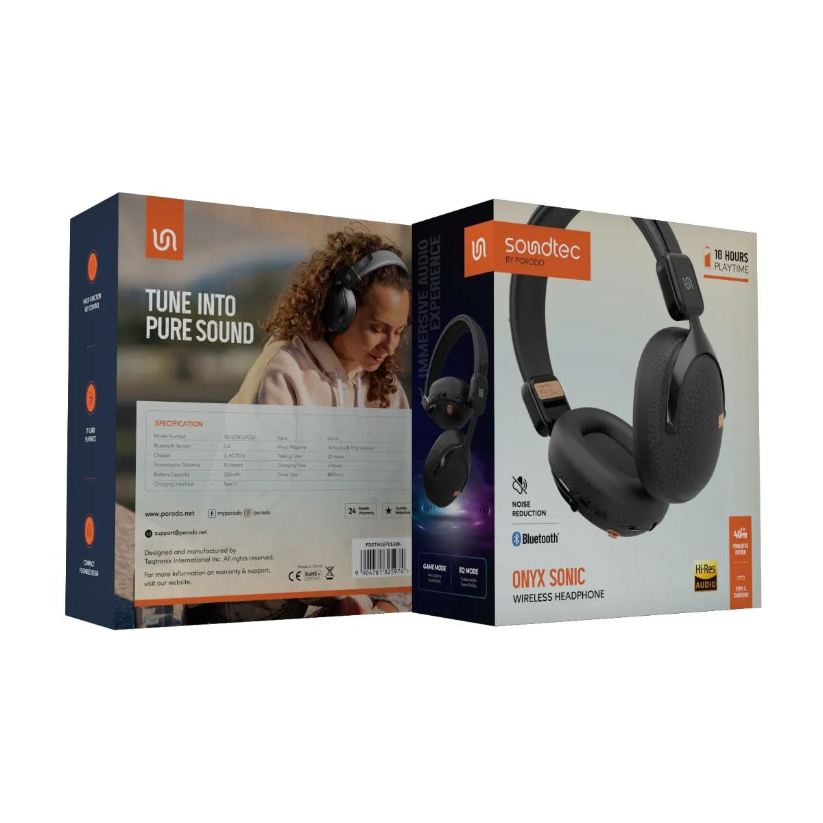Porodo Soundtec Onyx Sonic Wireless Headphone