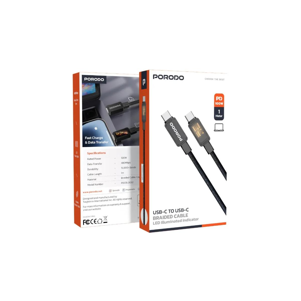 "Porodo USB-C to USB-C  Braided Cable "
