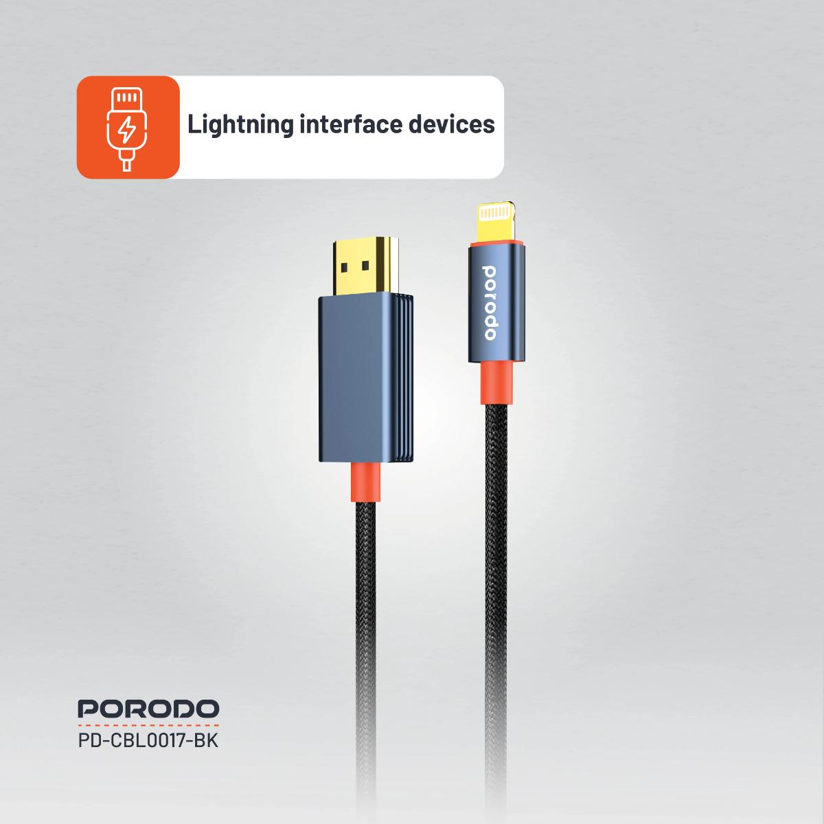Porodo Woven Cable Lightning to HDMI