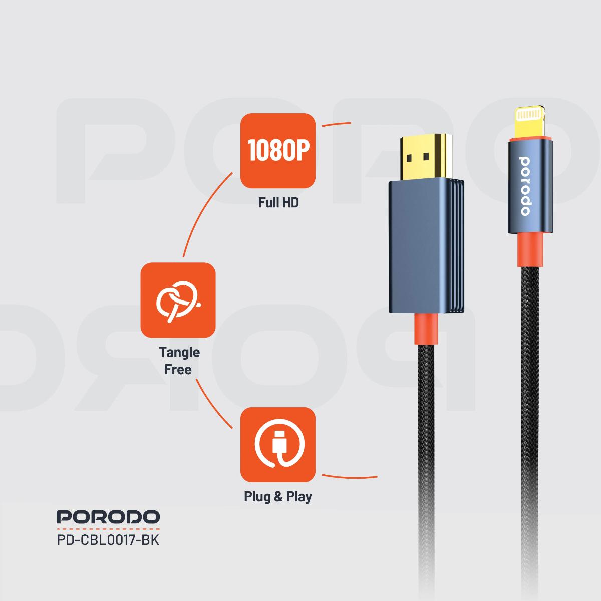 Porodo Woven Cable Lightning to HDMI