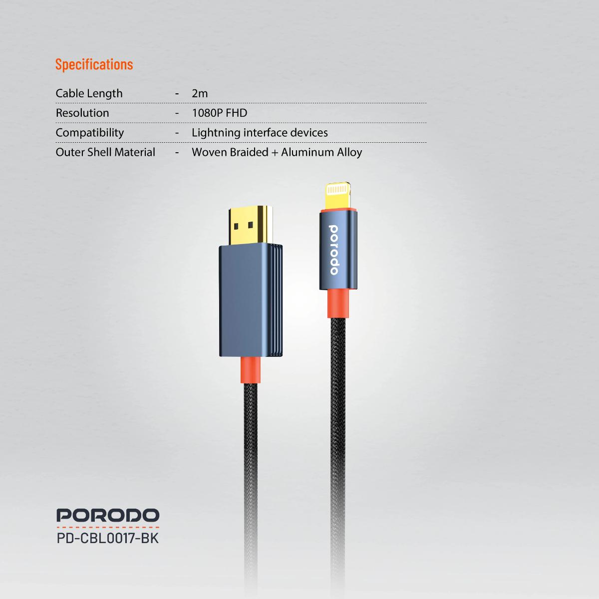 Porodo Woven Cable Lightning to HDMI