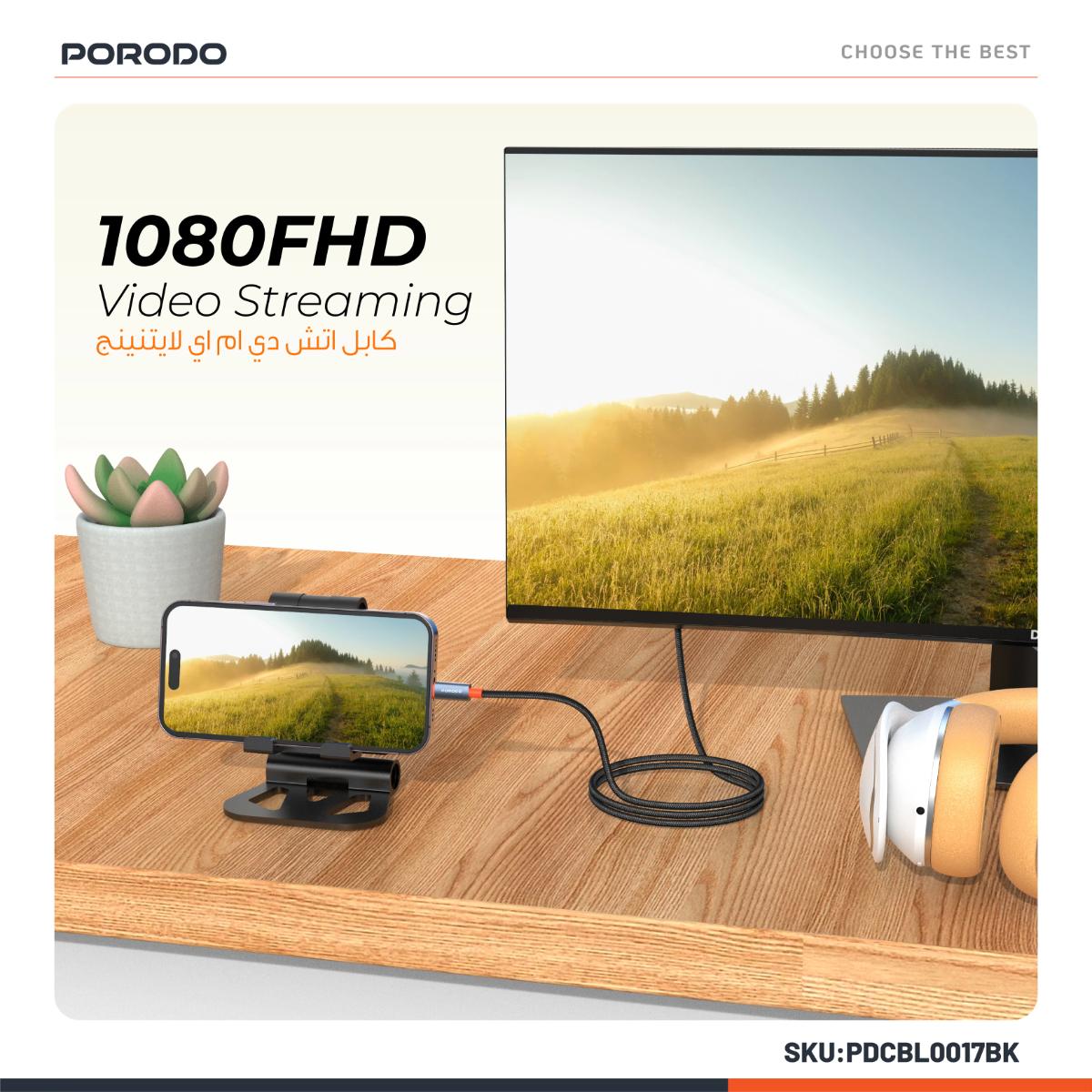 Porodo Woven Cable Lightning to HDMI