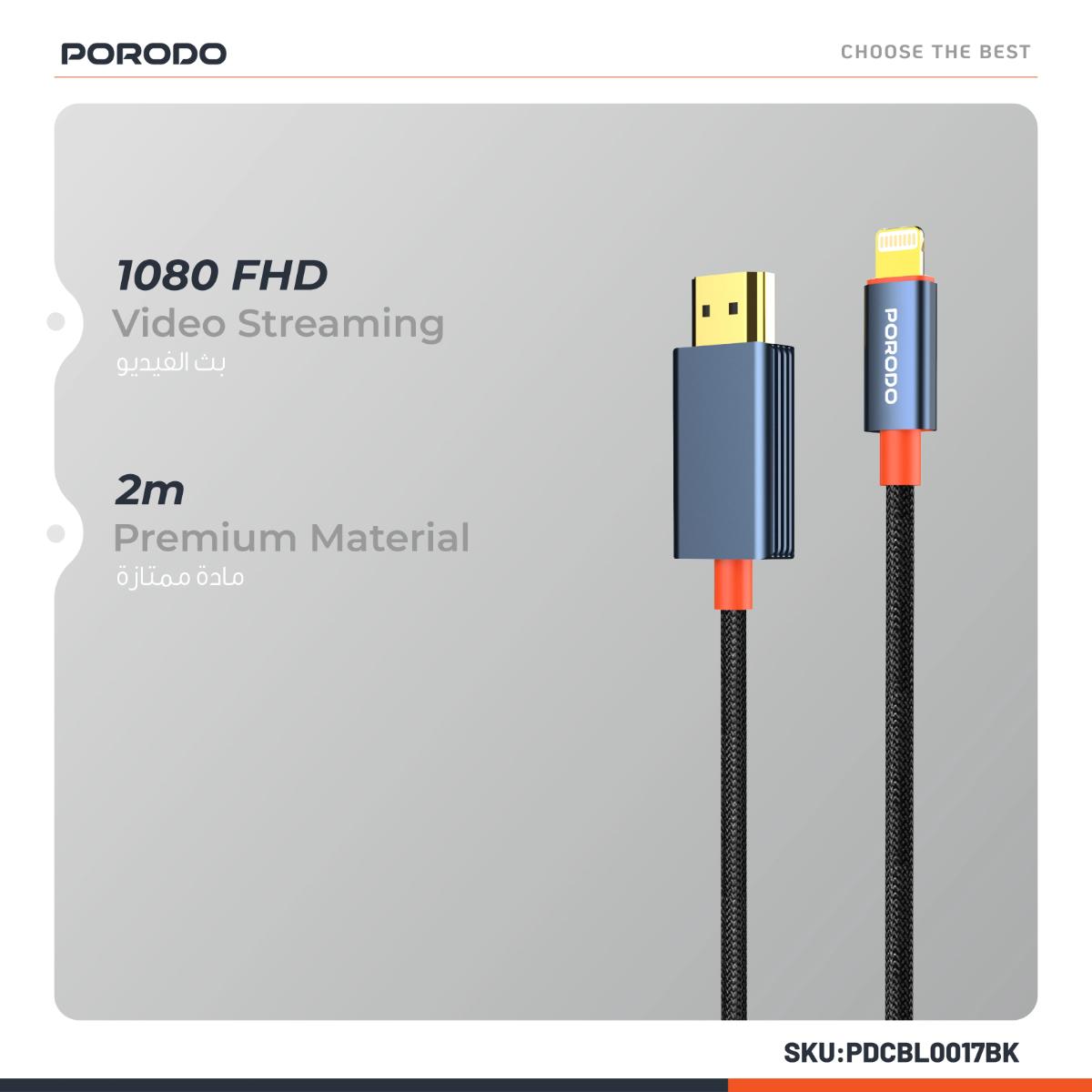 Porodo Woven Cable Lightning to HDMI