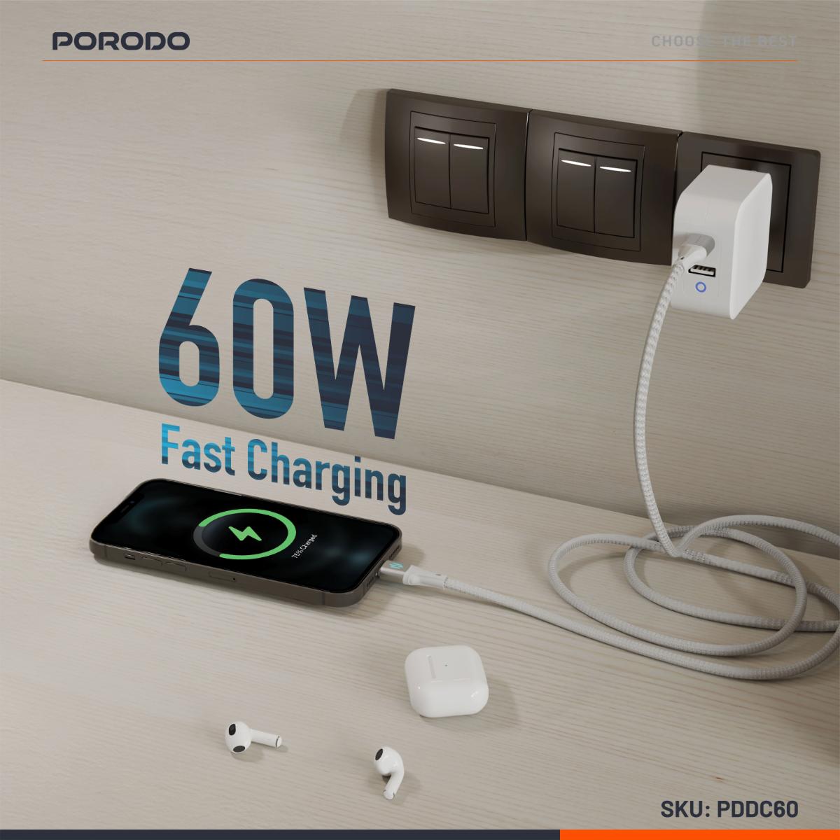 Porodo USB-C to USB-C PD 60W Braided Charging