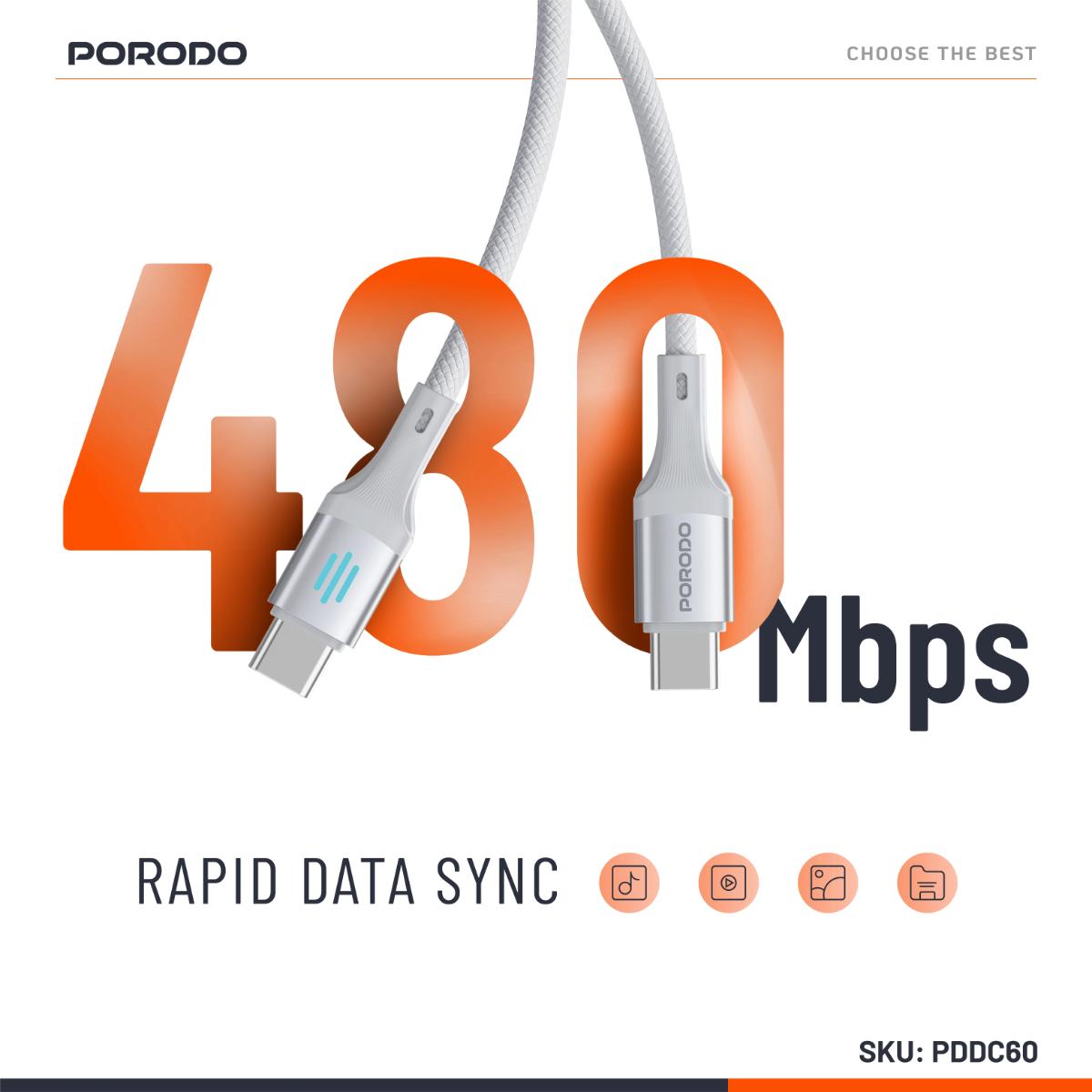 Porodo USB-C to USB-C PD 60W Braided Charging