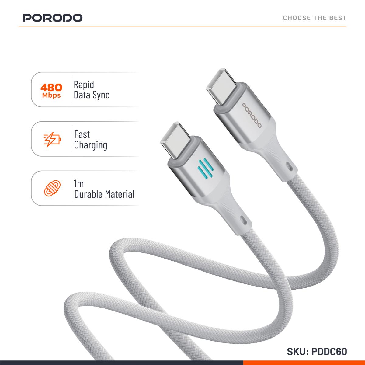 Porodo USB-C to USB-C PD 60W Braided Charging