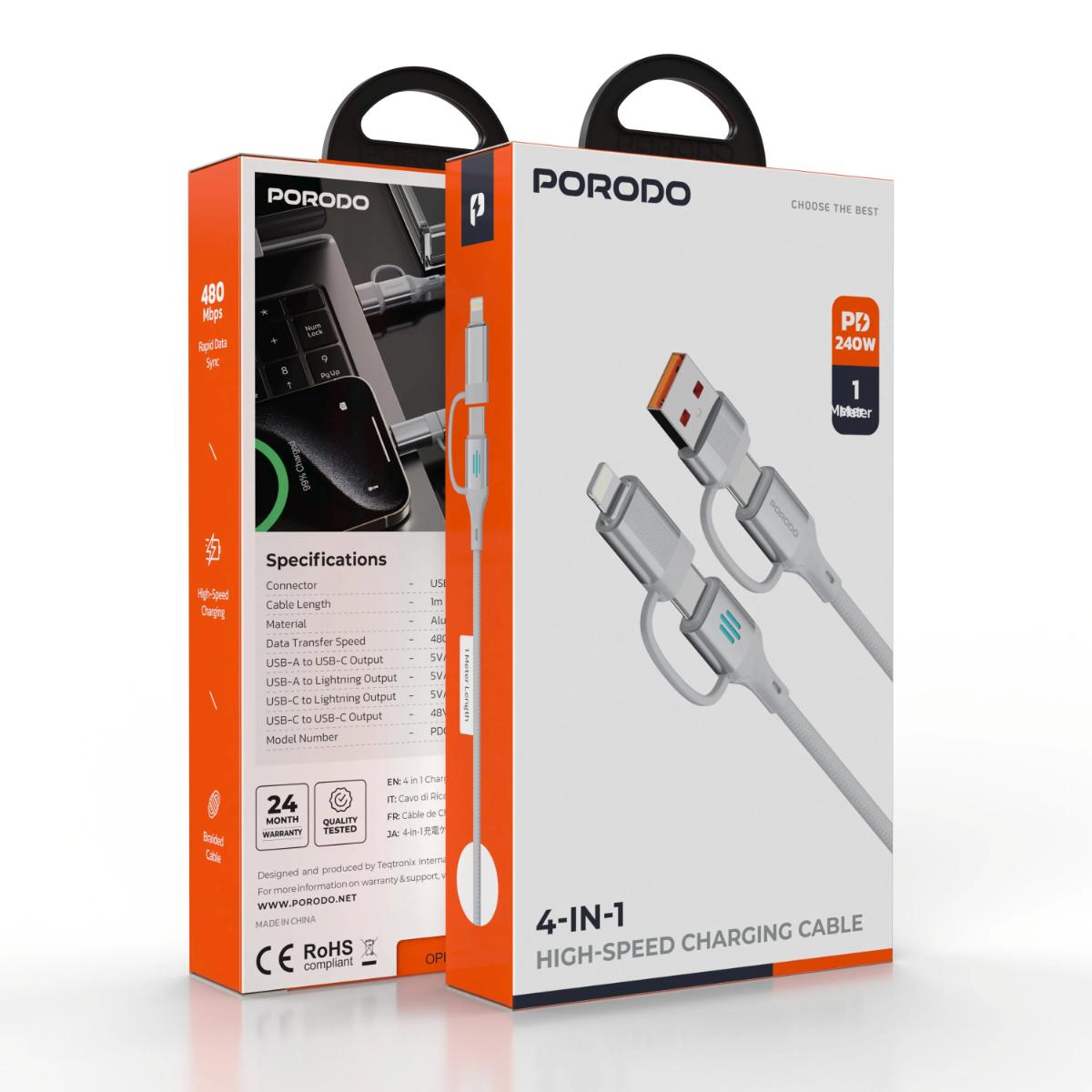 Porodo 4-in-1 High-Speed Charging Cable