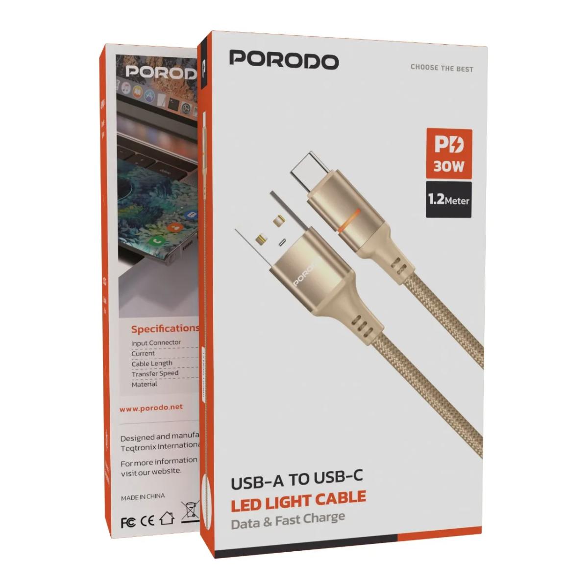 Porodo USB-A To USB-C LED Light Cable