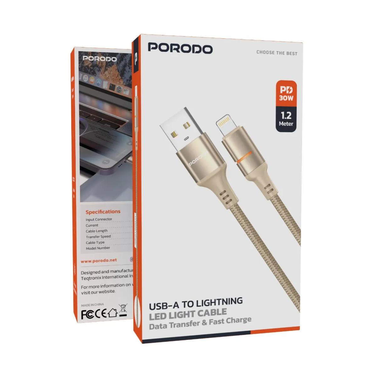 Porodo USB-A To Lightning LED Light Cable