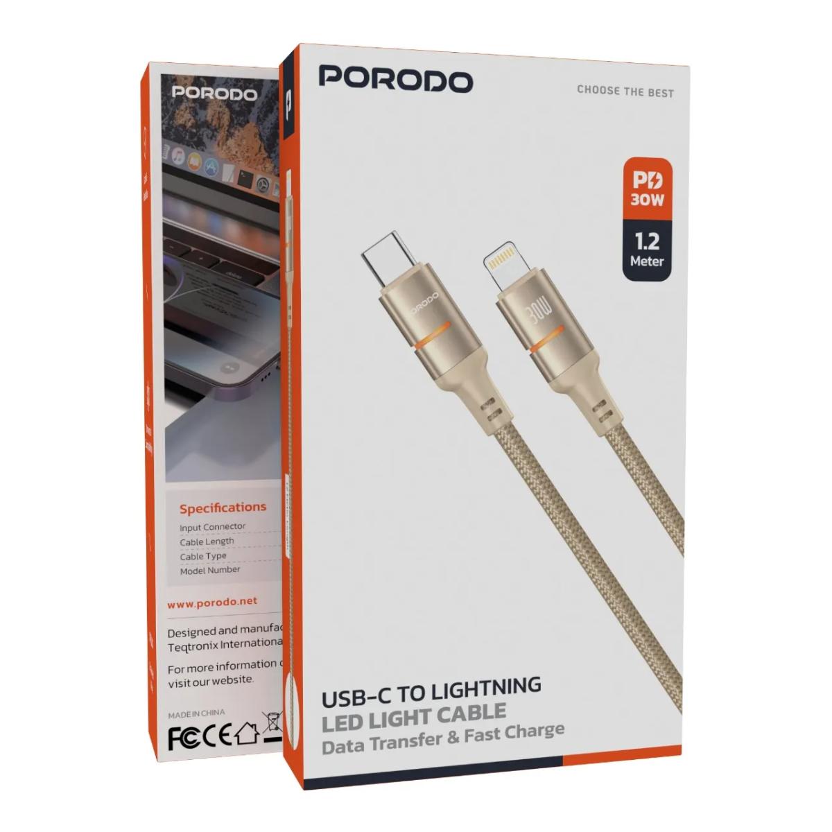 Porodo USB-C To Lightning LED Light Cable