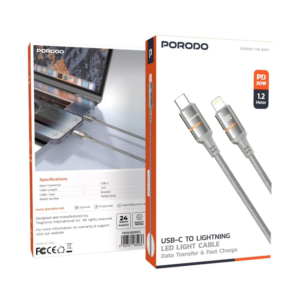 Porodo USB-C To Lightning LED Light Cable