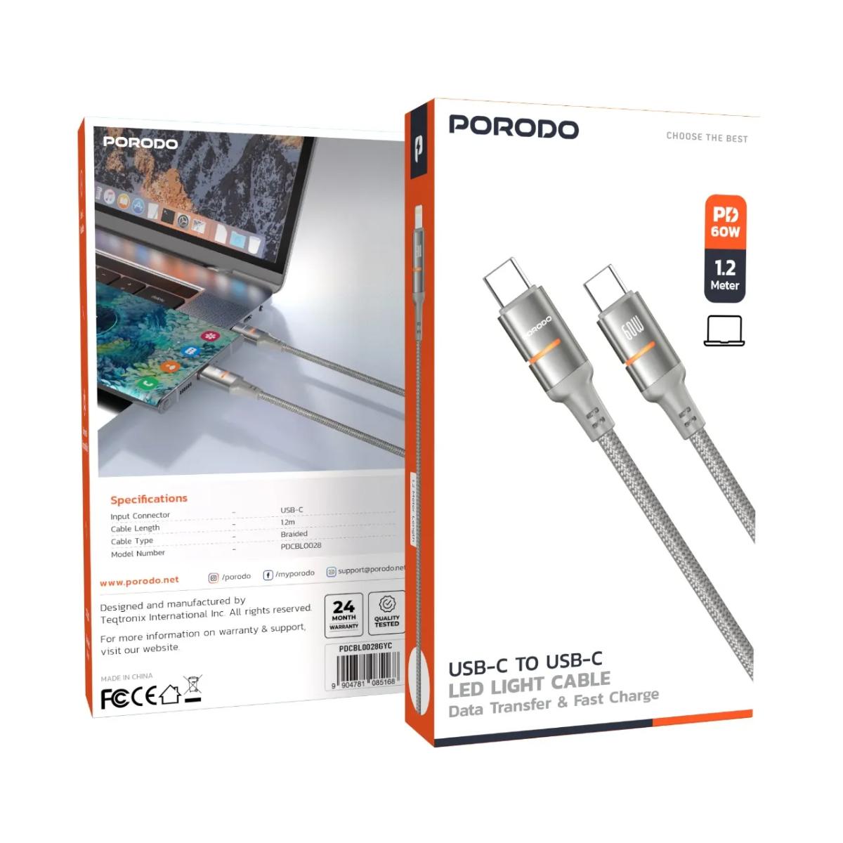 Porodo USB-C To USB-C LED Light Cable
