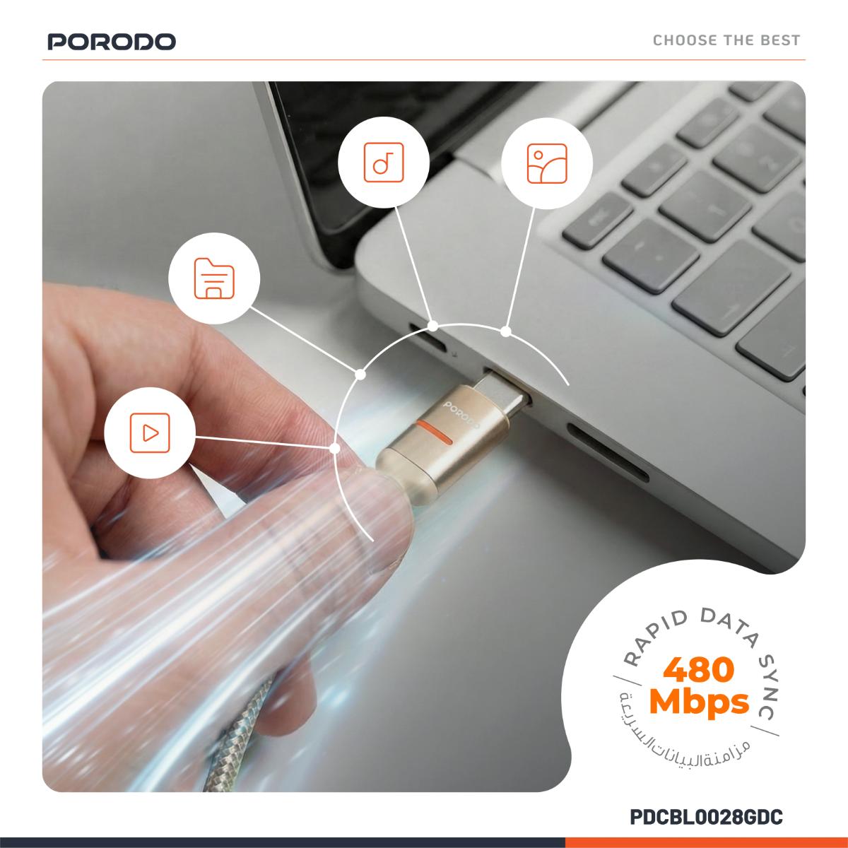 Porodo USB-C To USB-C LED Light Cable
