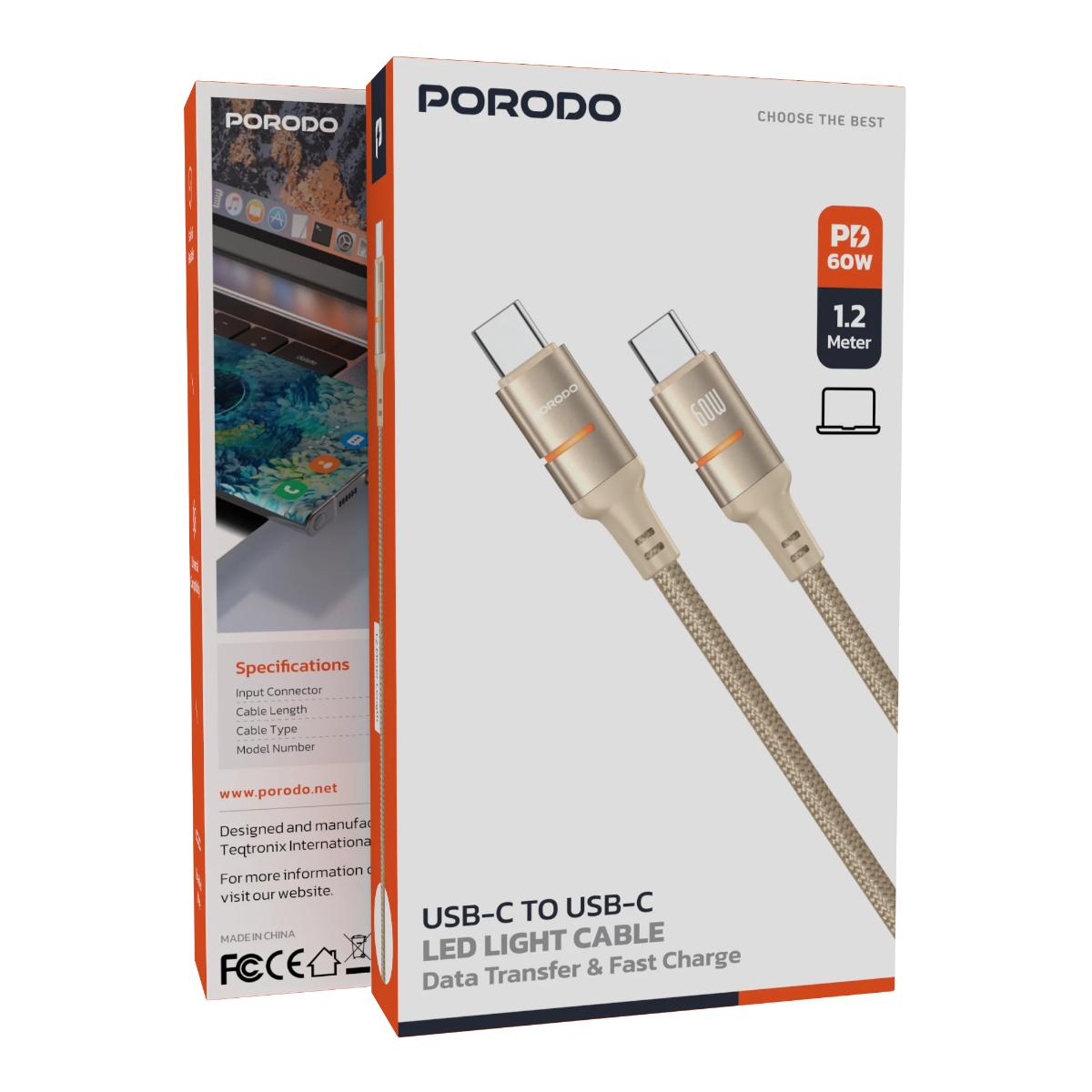 Porodo USB-C To USB-C LED Light Cable