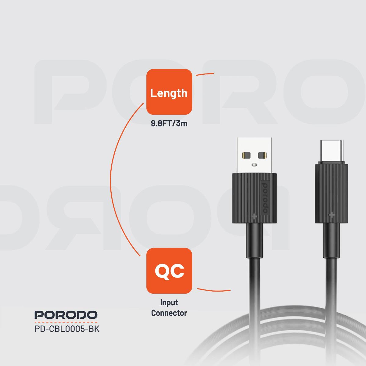 Porodo USB-A to USB-C Durable Charging Cable