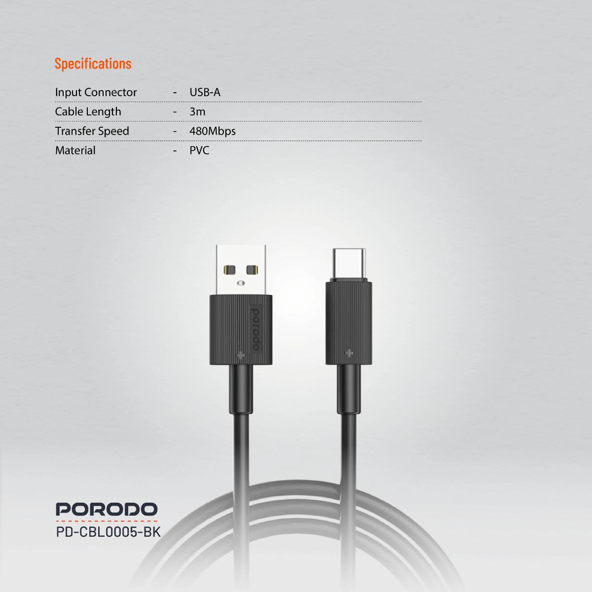 Porodo USB-A to USB-C Durable Charging Cable