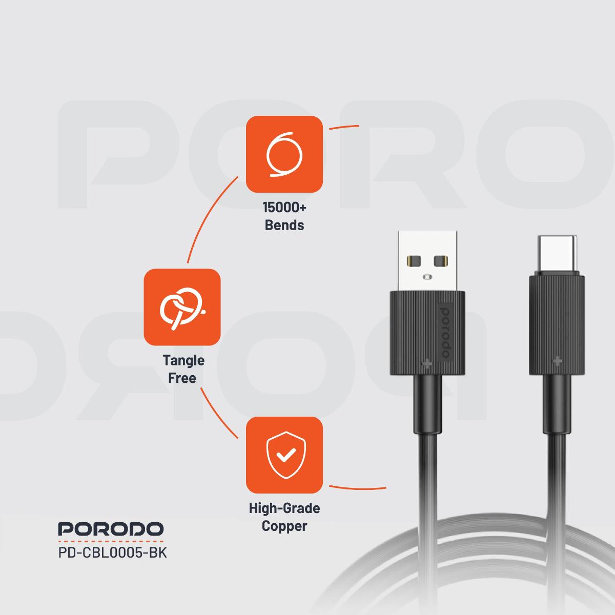 Porodo USB-A to USB-C Durable Charging Cable