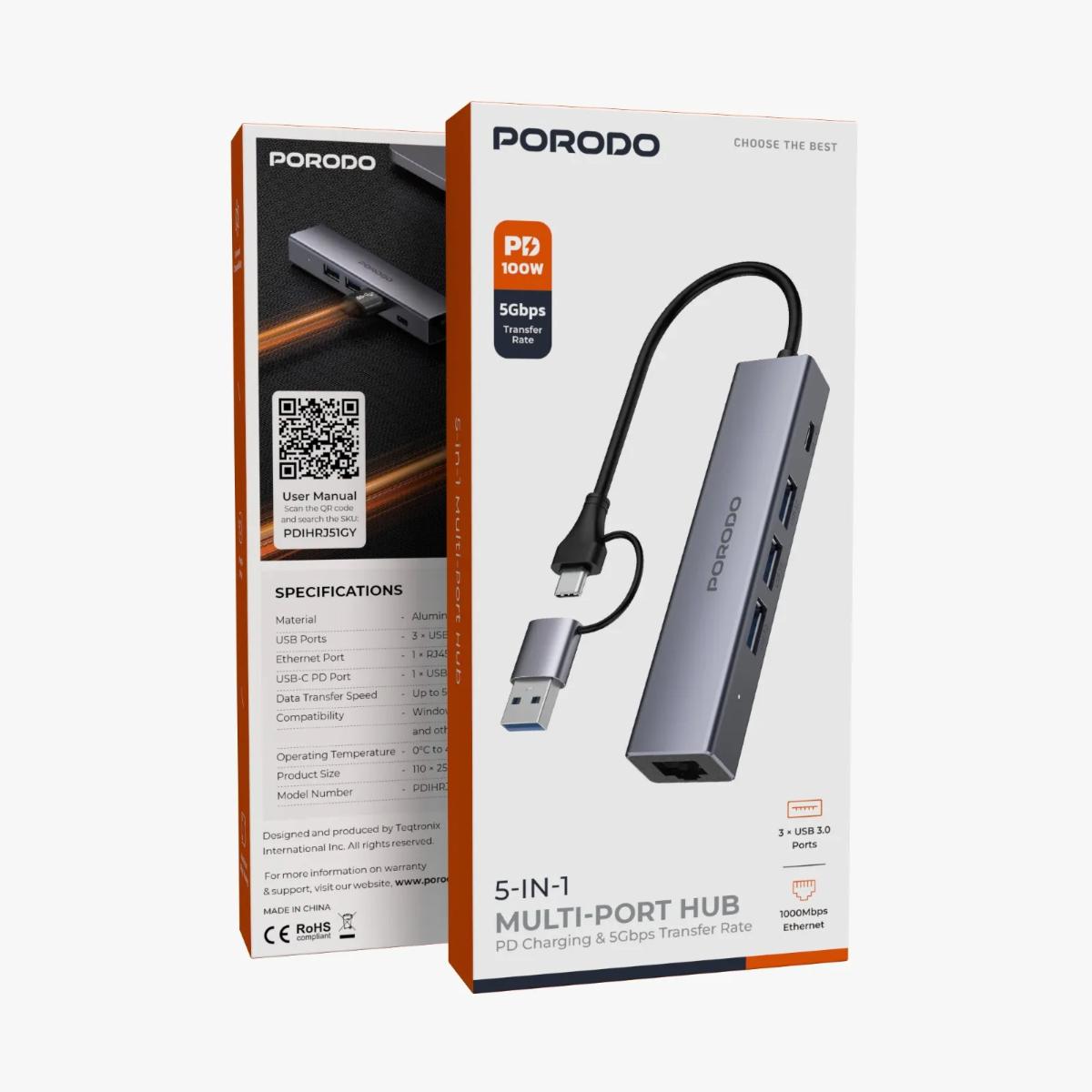 Porodo 5 IN 1 Multi Port Hub