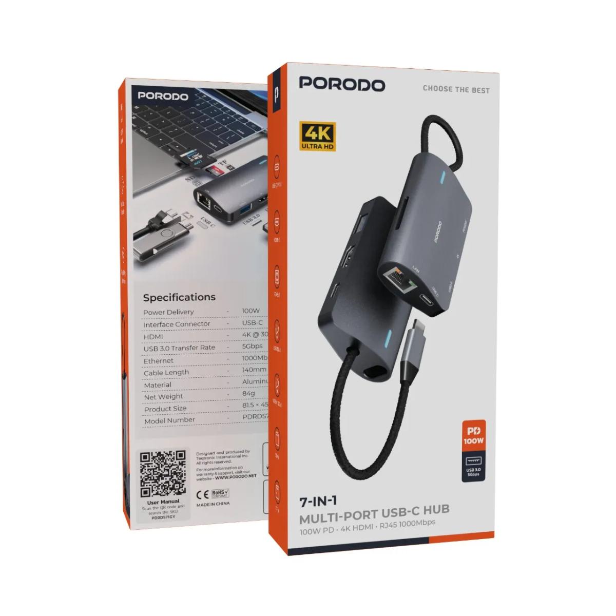 Porodo 7 IN 1 Multi Port USB-C Hub