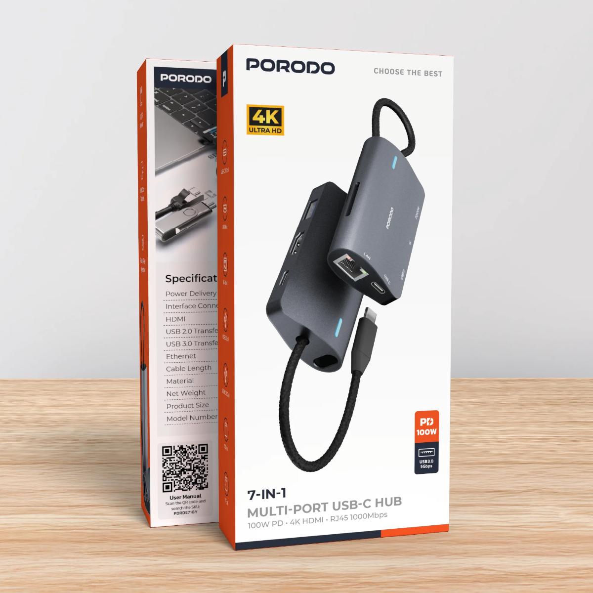 Porodo 7 IN 1 Multi Port USB-C Hub