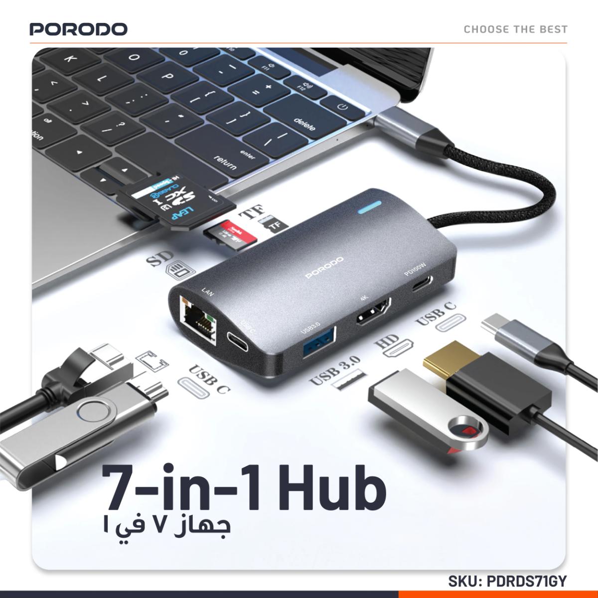 Porodo 7 IN 1 Multi Port USB-C Hub