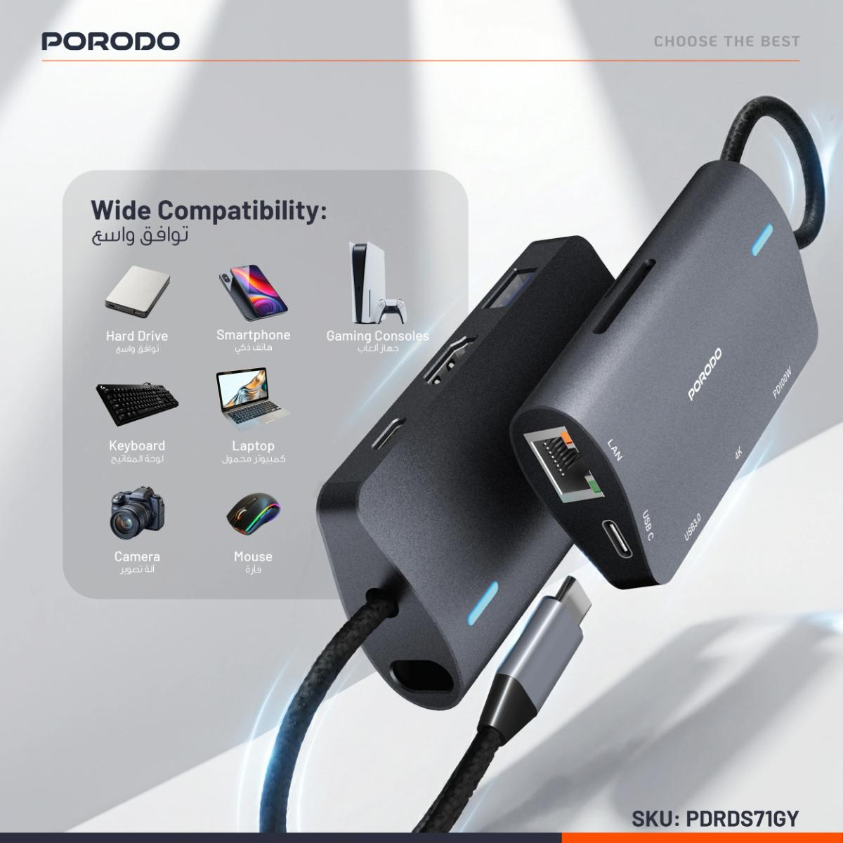 Porodo 7 IN 1 Multi Port USB-C Hub
