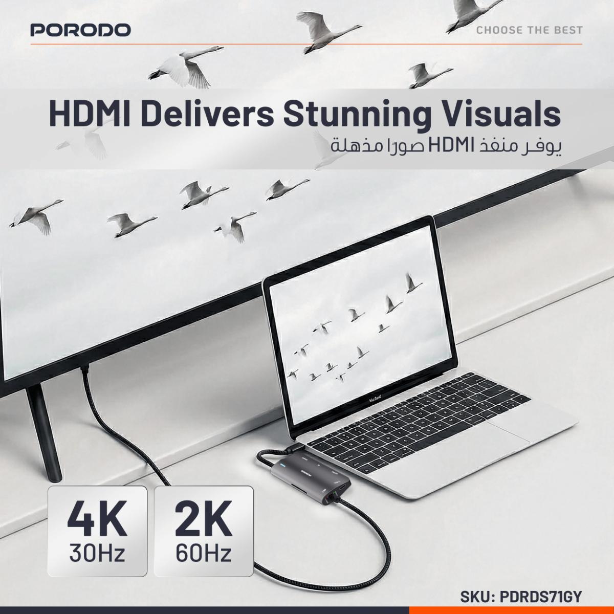 Porodo 7 IN 1 Multi Port USB-C Hub
