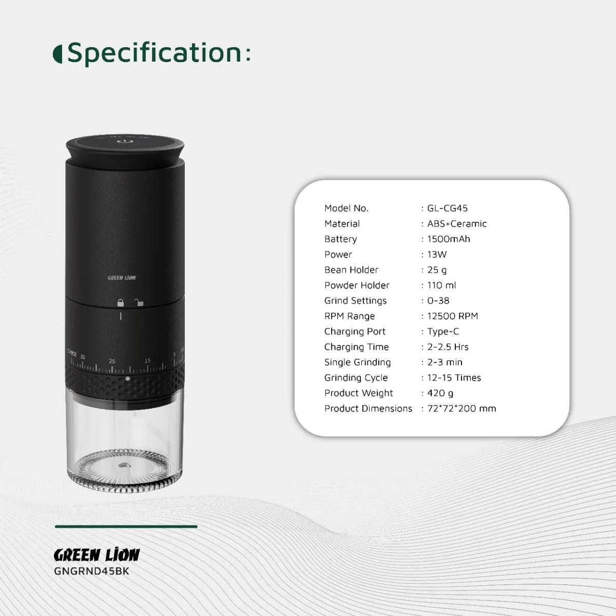 Green Lion Grind Pro Rechargeable Coffee Grinder