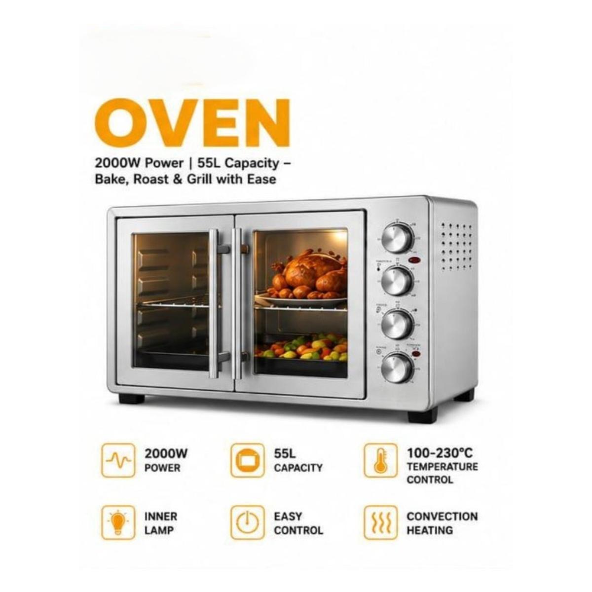 55L Double Door Electric Oven