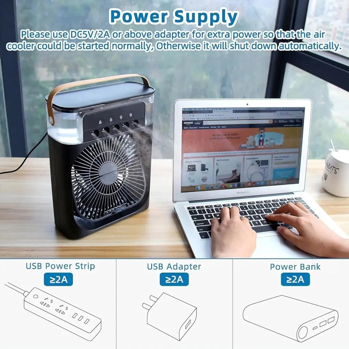 Portable Air Cooler Fan with Mist & RGB Light