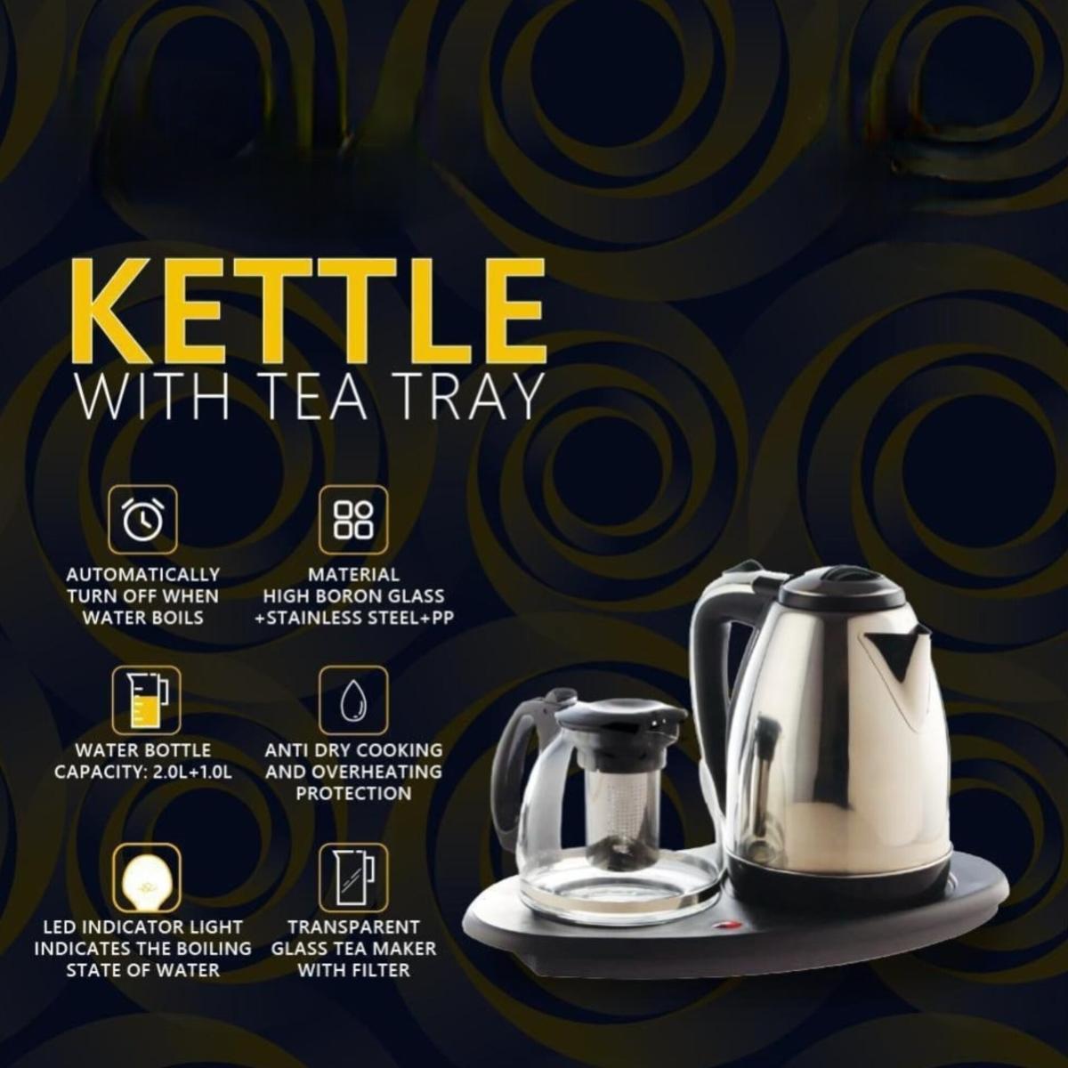 2L Electric Kettle with 1L Glass Tea Maker Tray