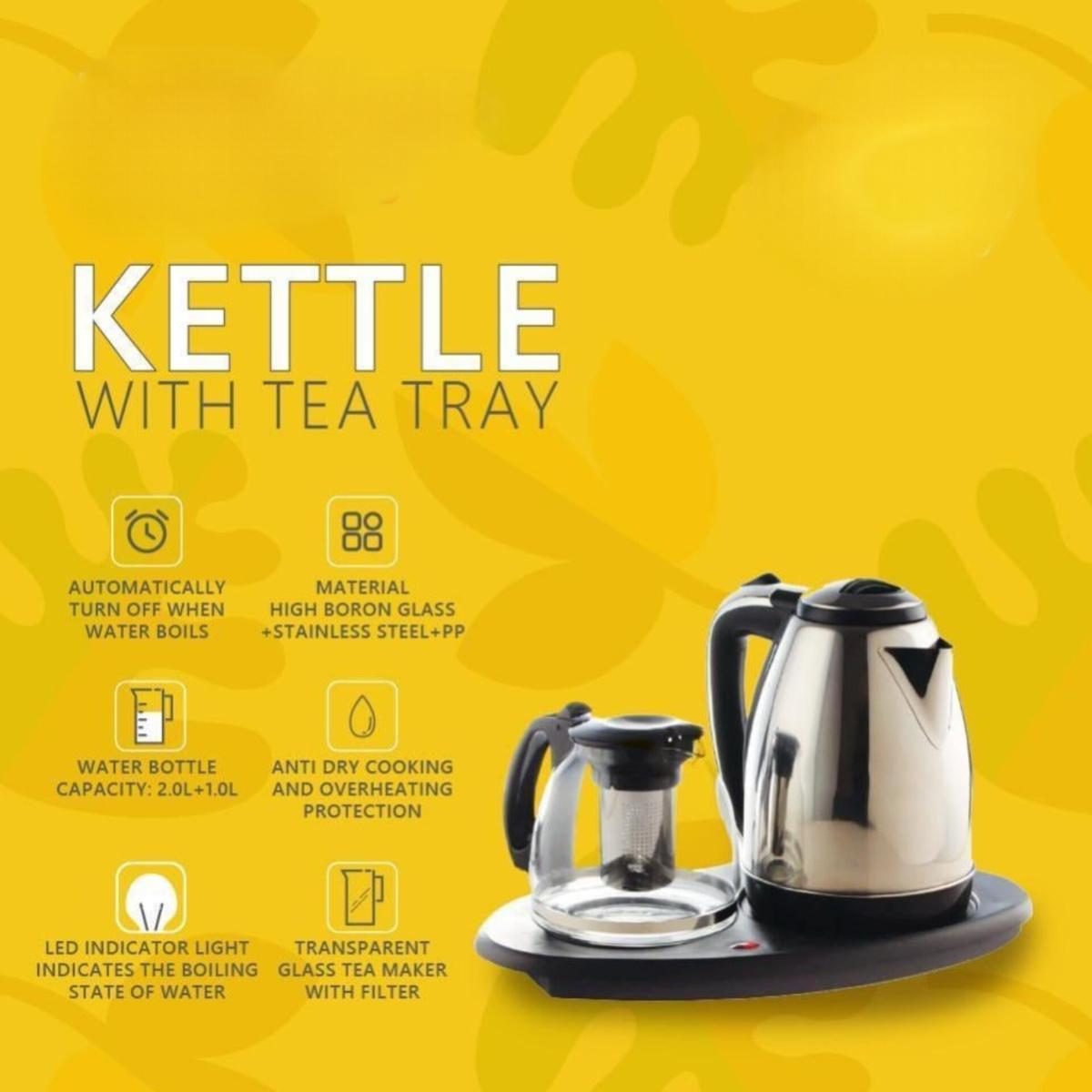 2L Electric Kettle with 1L Glass Tea Maker Tray