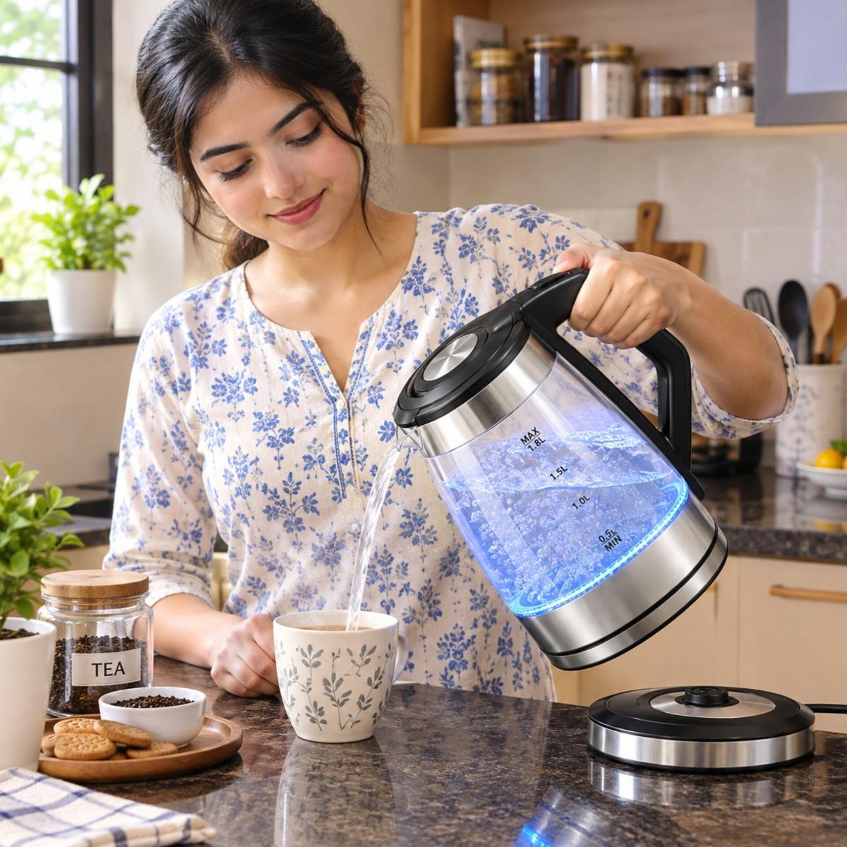 Electric Glass Kettle 2.2L, 1500W Fast Boiling