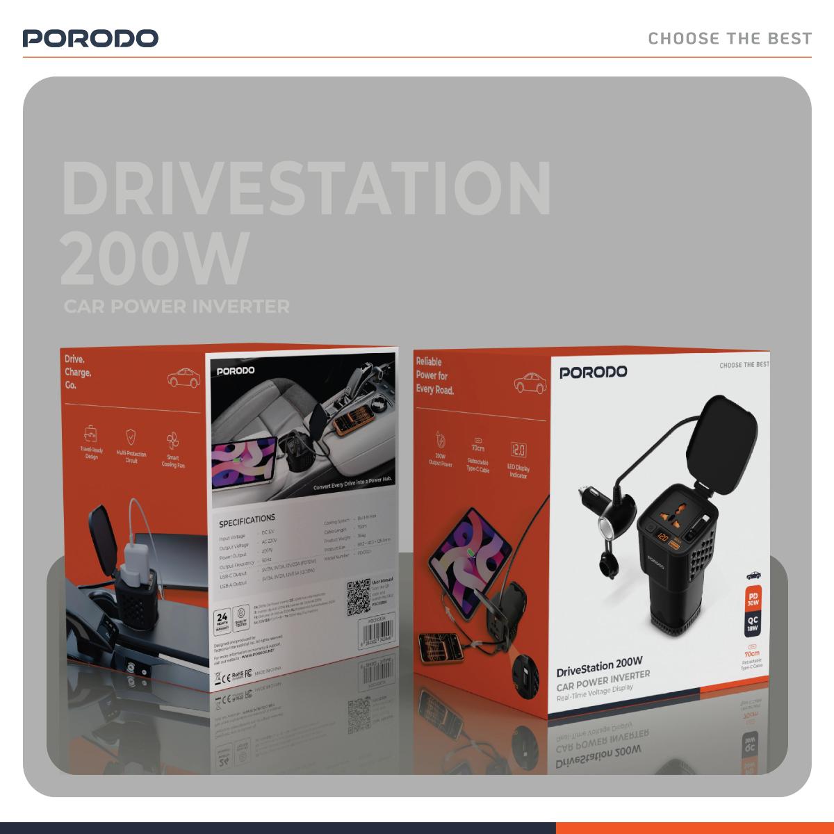 Porodo 200W Car Power Inverter