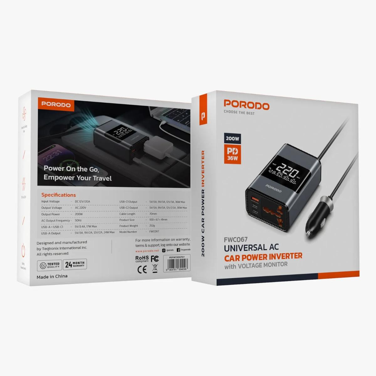 "Porodo Universal AC Car Power Inverter "