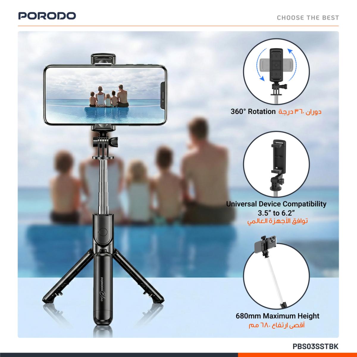 Porodo Blue Flexi Bluetooth Tripod Selfie Stick
