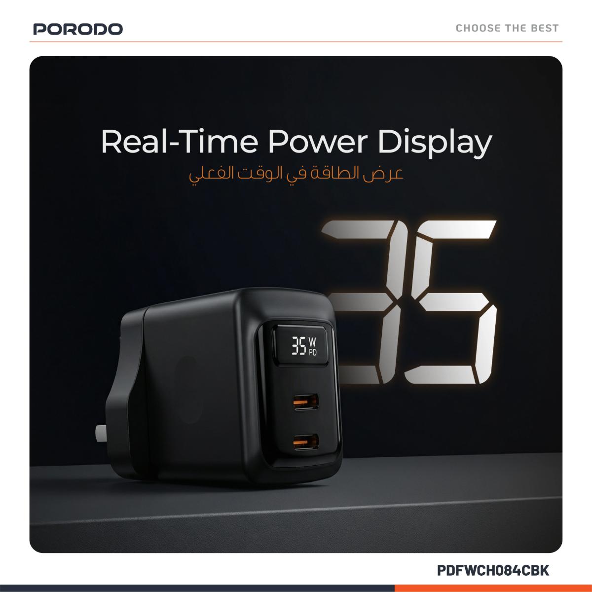Porodo 35W Dual USB-C GaN Wall Charger