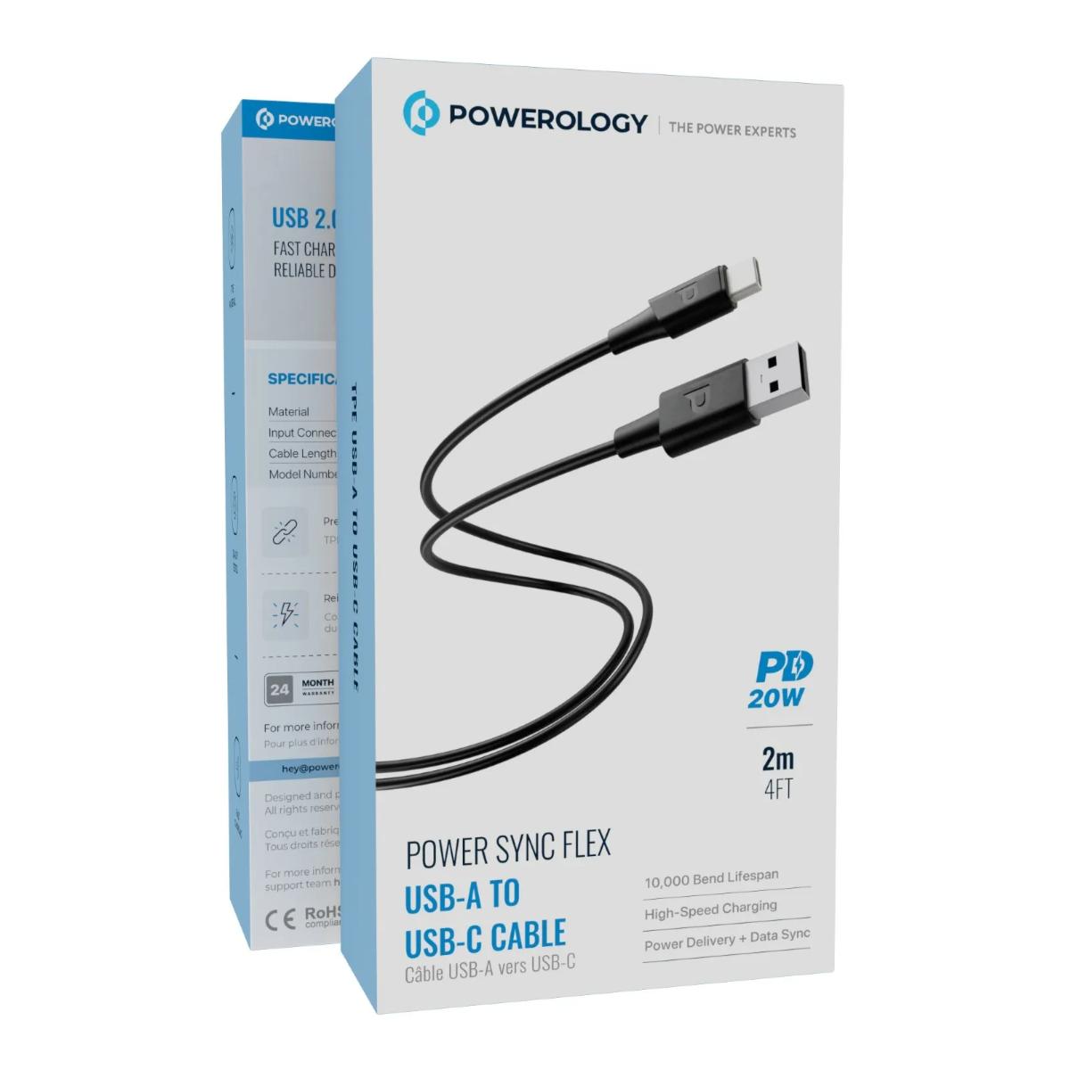 Powerology USB-A to USB-C PD 20W Braided Cable