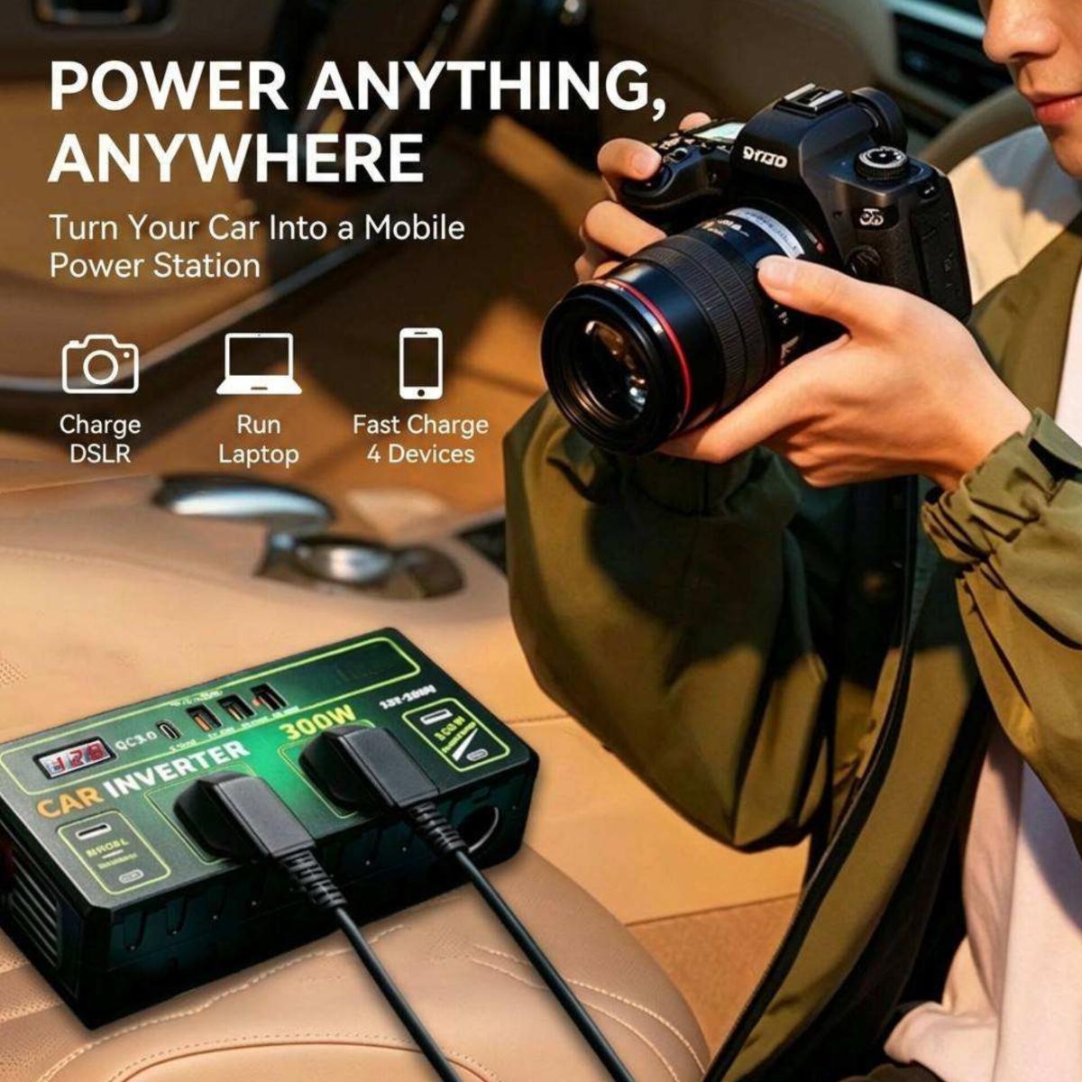 300W Car Power Inverter 12V DC to 220V AC