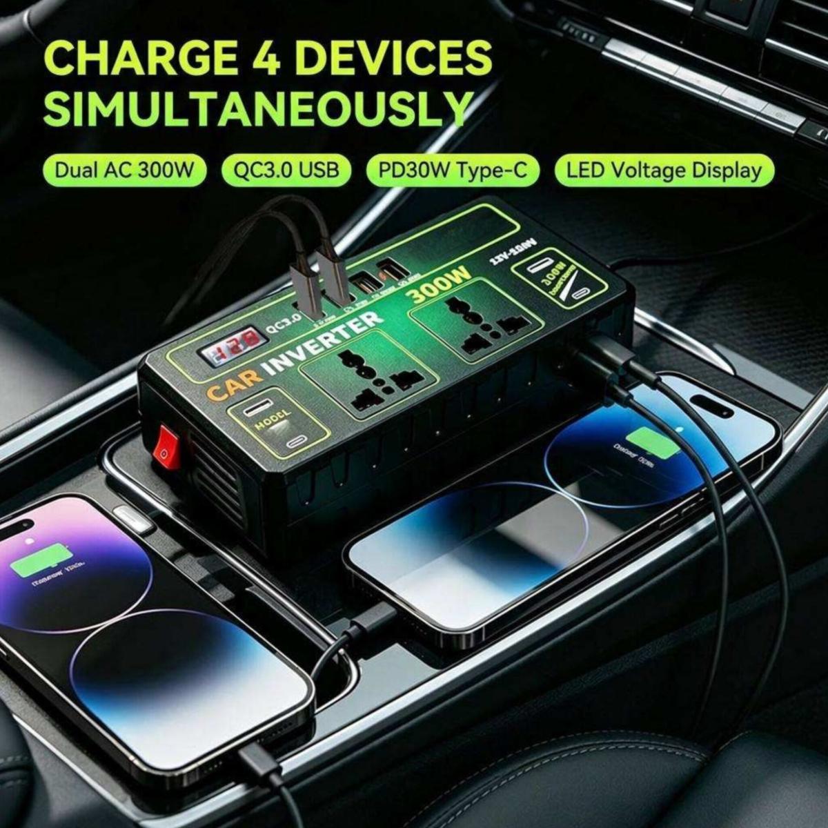 300W Car Power Inverter 12V DC to 220V AC